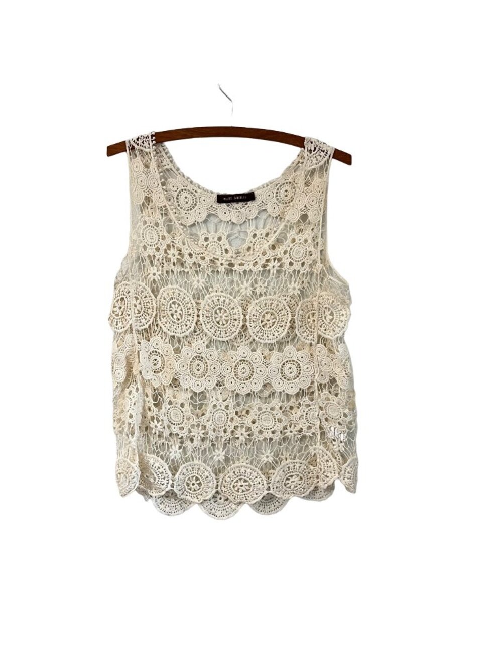 Haute Society Beige Floral Full Crochet Boho Festival Tank Top Size Medium